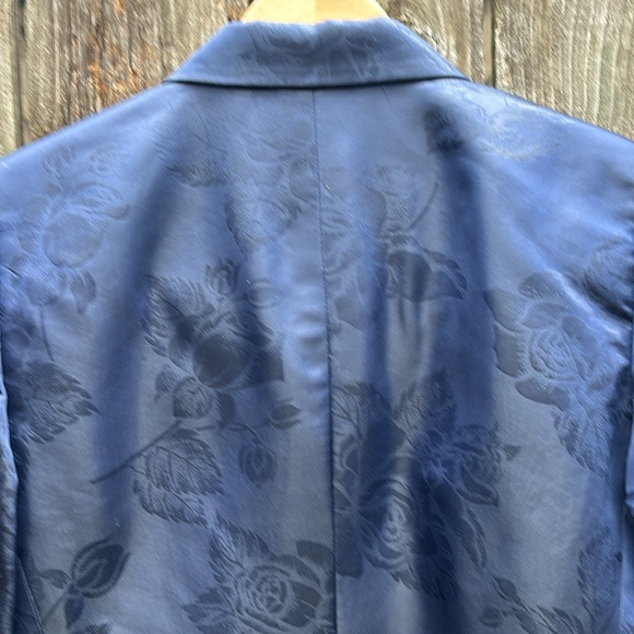 DESIGNER Vintage Yves Saint Laurent Suit Jacket Skirt Blue Brocade Women’s 12 - Picture 5 of 10